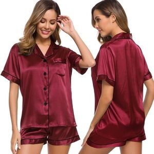 Plus Size Burgundy Satin Pajama Set for Women XXL